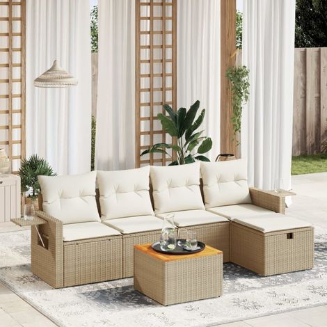 vidaXL Salon de jardin avec coussins 6 pcs beige résine tressée (1/4)