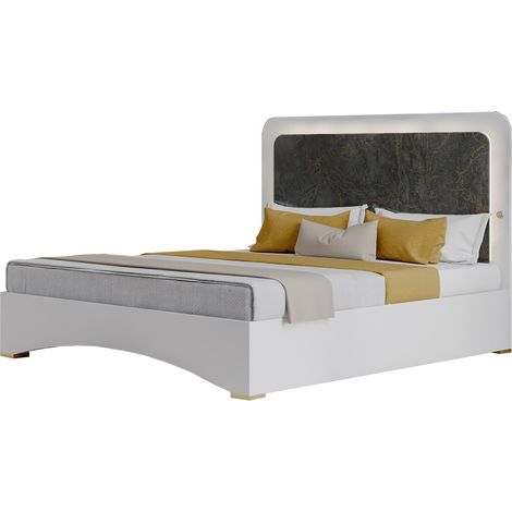 Lit blanc et gris brillant marbré doré avec Led Dova-160x200 (1/3)