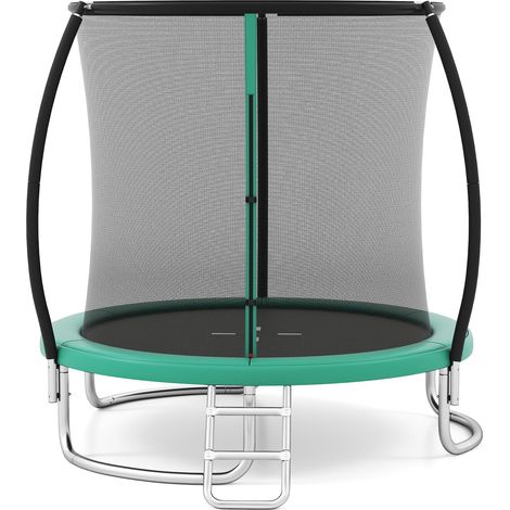 COSTWAY Trampolino Elastico per Bambini e Adulti 244 cm/305 cm/366 cm, Tappeto Elastico da Esterno con Rete di Sicurezza, Scala e Telaio in Acciaio Zincato Antiruggine (Verde,244 cm) (1/5)