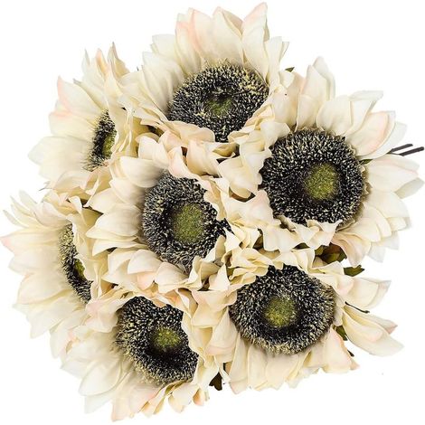 Lot de 7 tournesols artificiels, fleurs artificielles, bouquet rétro, décoration de mariage, composition florale, décoration de jardin (blanc) (1/5)