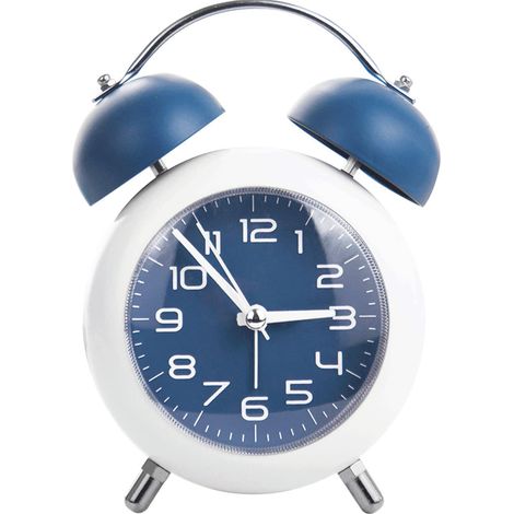 Réveil enfant 10 cm, double sonnerie métal, piles pour dormeur lourd adulte, mouvement silencieux quartz avec veilleuse, petite horloge table chambre salon bureau (Bleu) (1/5)