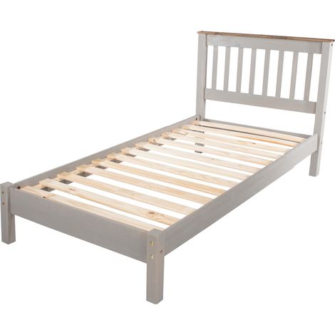 Single Grey Washed 3' Slatted Low End Solid Pine Bedstead Bed Frame With Slats (1/2)