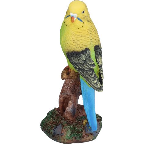 Décoration maison mini perroquet oiseau résine statuette artisanale, cadeau modèle jaune perruche ondulée. (1/5)