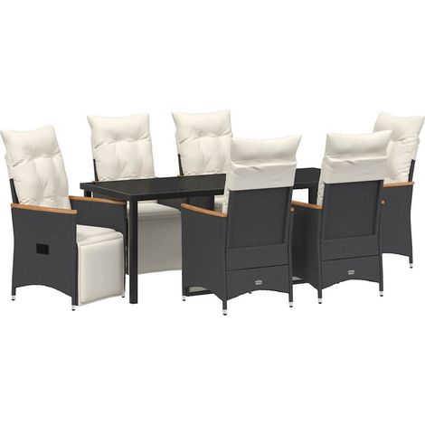 Maison Exclusive - Set da Pranzo per Giardino con cuscino 7 pcs Nero polyrattan