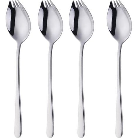 Ensemble de 4 couverts multifonctions en acier inoxydable : cuillère, fourchette et couteau. (1/4)