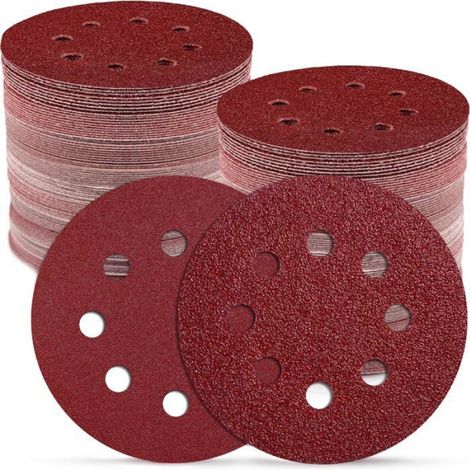 110 disques abrasifs 125mm 8 trous, grains 40-240, papier ponçage ponceuse excentrique, anti-usure (1/5)