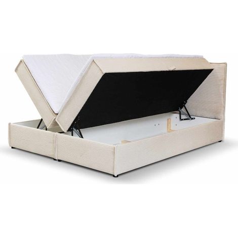Lit double coffres Frédéric 160x200 cm velours côtelé beige (1/5)