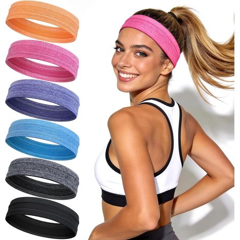 Confezione da 6 fasce sportive da donna, 5 cm, con cinturini antiscivolo, traspiranti e adatte per corsa, allenamento, esercizio fisico e yoga. (1/2)