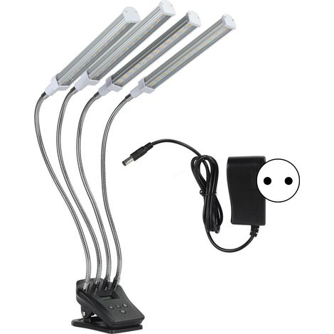 Lampe croissance 96W – écran LCD – 4 têtes 360° argent – serre – 100-240V prise EU