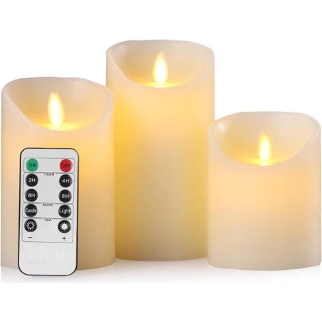 Ahlsen 3er-Set elektrische, flammenlose LED-Kerzen aus echtem Wachs mit Fernbedienung und 24-Stunden-Timer (Durchmesser: 7,5 cm x Höhe: 10/12,5/15 cm), Batterien nicht enthalten (1/5)