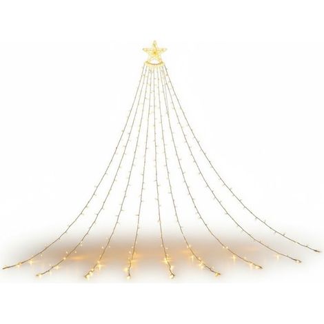 Guirlande lumineuse solaire d'extérieur en forme de cascade avec ciel étoilé, 350 LED, 3,5 mètres, étanche, avec télécommande, Télécommande en forme d'étoile pentagonale avec 8 modes d'éclairage (1/5)