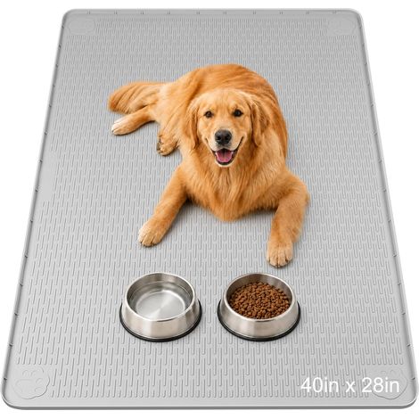 Silicone Tapis Gamelle Chien, 102 x 71 cm Tapis Eau Chien, Gris Clair (1/5)
