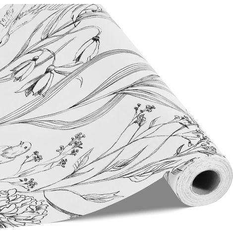 Papier Peint Adhésif Mural, 45 cm x 10 m, Rouleau Papier Peint Autocollant Vinyle, Motif Floral Botanique Blanc, Imperméable, pour Revêtement Mural, dans Chambre, Cuisine, Salle de Bain, Bureau (1/5)