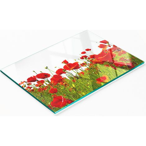 Planche décorative multifonctionnelle de cuisine en verre trempé, motif coquelicots, 80 x 52 cm (1/5)
