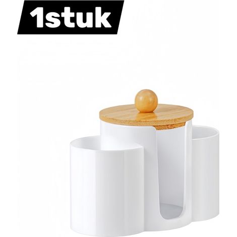Boîte de rangement 3 en 1 transparente pour cotons accessoires de maquillage et petits objets salle de bain et salon (1/5)