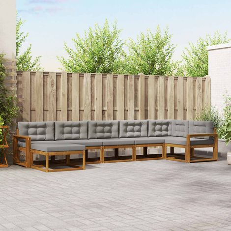 vidaXL Outdoor-Sofagarnitur mit Kissen 7 pcs Natürlich und Hellgrau (1/5)