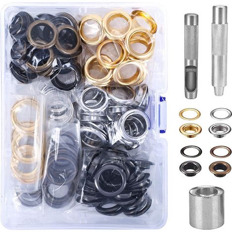 DOLASO Kit de 100 œillets de 16 mm - Outils et œillets métalliques pour réparation de bâches, tentes (bronze, argent, or) (1/5)
