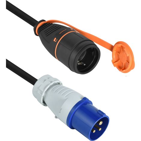 Adattatore Caravan 15cm IP44 a Spina CEE (2P+T) con Presa Schuko Electralock dotata di Meccanismo di Blocco, Cavo H07RN-F 3G1.5mm (1/2)