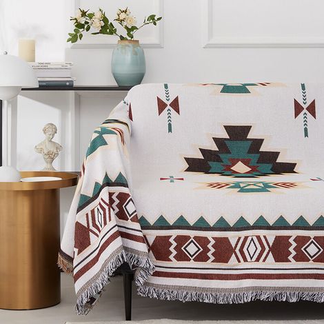 Couverture ethnique tribale, géométrique, aztèque, Navajo, couvre-lit, canapé, décoration artistique, bohème, 130 x 180 cm (1/5)