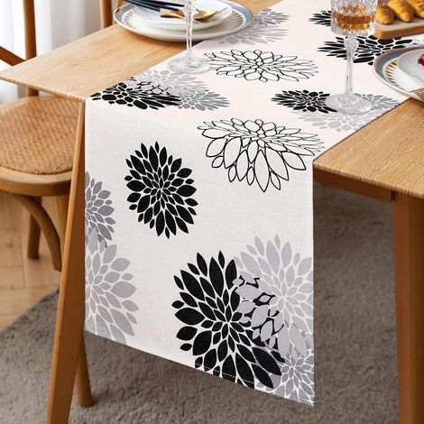 CCYKXAChemin de Table Noir Gris Lin Dahlia Fleur 33X183cm Chemins de Table Moderne Attrayant Ferme Floral Table Centre Décor Printemps Été Chemin (1/5)