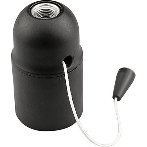 Portalamparas roscado liso con tirador e27 negro (1/2)