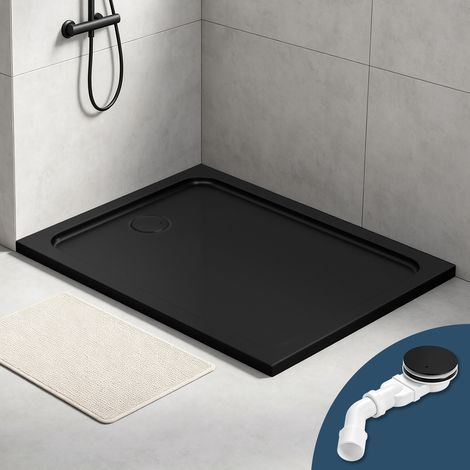 Wolketon Acryl Duschtasse 120x90 cm Mattschwarz, flach, Ablauf mit Haarfilter (1/5)