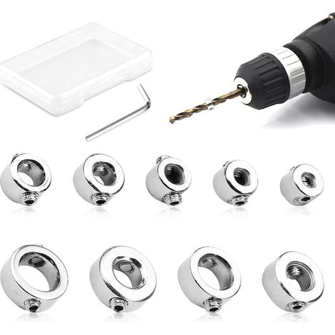 9-teiliger 3-12-mm-Bohrer-Tiefenstoppring, Bohrer-Tiefenstopp aus Edelstahl mit Inbusschlüssel, präzise Bohrtiefenkontrolle für Heimwerker- und professionelle Projekte