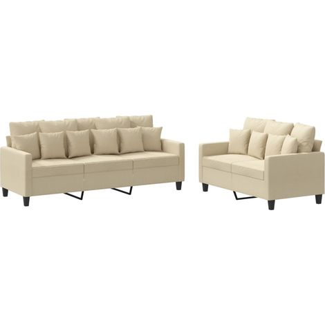 vidaXL Set di Divani 2 pz con Cuscini Crema in Tessuto (1/5)