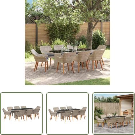 Gartenessgruppe - Garten Essgruppe 9 pcs Hellgrau Poly-Rattan (1/5)