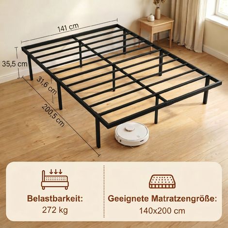 Cadre de lit métallique 140x200cm avec coffre de rangement intégré, sommier à lattes en acier, sans tête de lit rembourrée, structure robuste pour chambre moderne. (1/5)