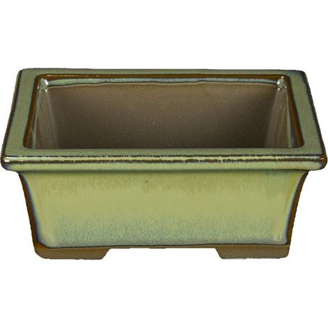 Vaso per bonsai Giapponese Morrisan rettangolare in gres smaltato verde 11x8,5x4,5 cm - B05-3b (1/4)
