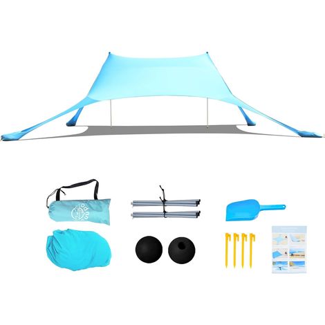 Tente de plage – Abri solaire portable avec protection UV UPF 50+ – Pare-soleil pliable avec ancrages pour sac de sable et 2 poteaux pour camping, plage, jardin, pique-niques, famille, extérieur (1/5)