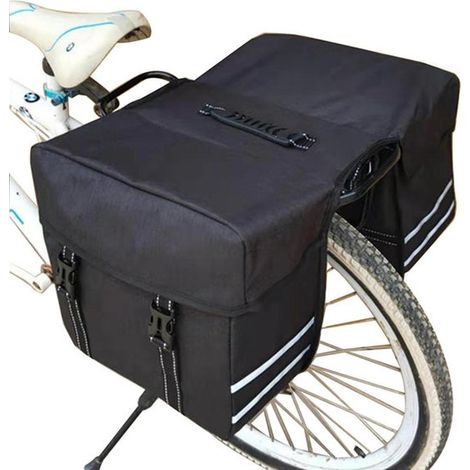 Sacoche double étanche 25 L pour porte-bagages, compatible vélos électriques, vélos de ville et vélos de randonnée. Grande sacoche de rangement avec bandes réfléchissantes noires. (1/5)