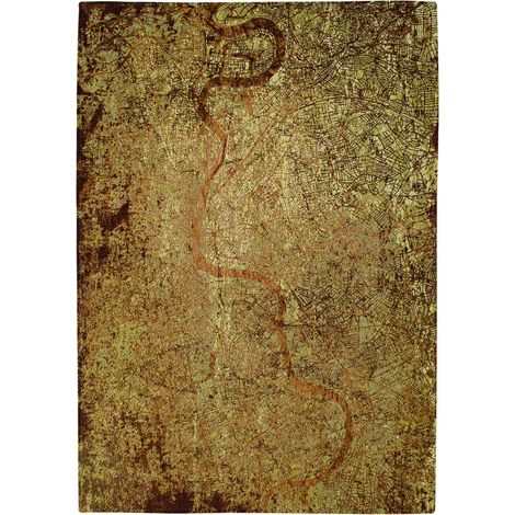Tapis de salon Cities Collection 140x200 cm - Green Meadows - Graphique Artistique Inspiré des Anciennes Cartes pour une Décoration Moderne