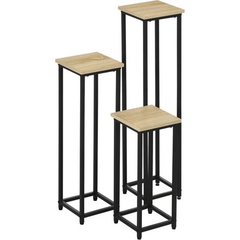 Lot de 3 Porte Plantes Noir, Métal - Dim.:21 x 21 x 50/70/90 cm, Style: Modern (1/5)