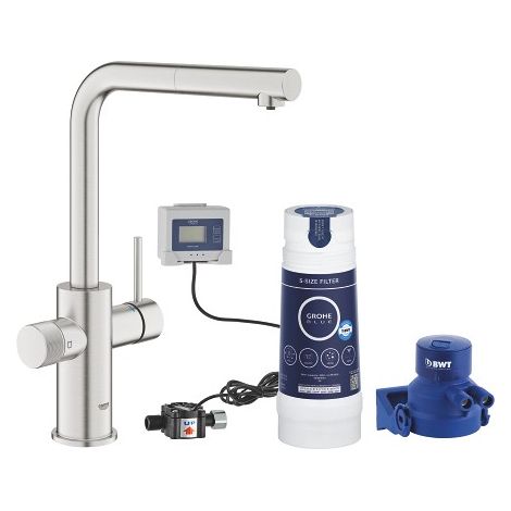 Rubinetto Cucina Grohe Blue Pure Minta Cromo Spazzolato Bocca a L con Doccetta Estraibile 1000141 Cromato Spazzolato (1/2)