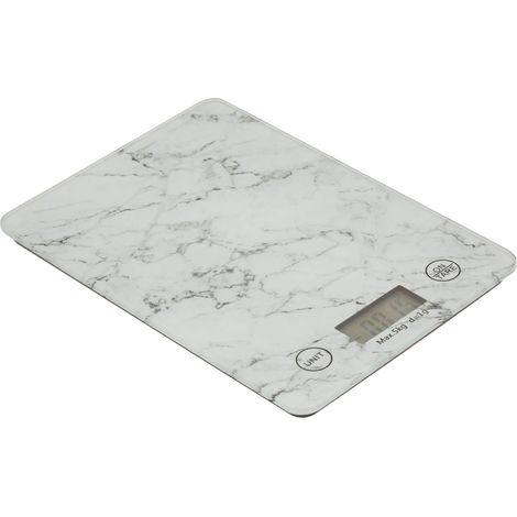 Premier Housewares 5KG Rectangular Marble Effect Kitchen Scale Digital Cooking / Baking / Food Scale LED With Sensor Buttons Portable w15 x d22 x h2cm