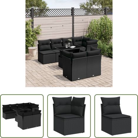 vidaXL Canapé extérieur - Salon de jardin 8 pcs avec coussins noir résine tressée (1/5)