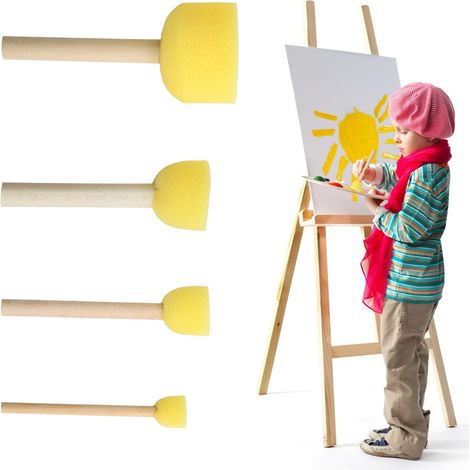 4 Pièces Brosse à Eponges Rondes, Eponge Peinture Pinceau avec Manche Bois, Pinceau Mousse, pour Les Graffitis, Peinture, Loisirs Créatifs Bricolage, 4 Tailles (1/5)