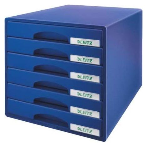 Leitz Plus Cassettiera a 6 Cassetti, Organizer per Riporre Documenti, Cataloghi e Riviste in Formato A4, Adatta per Casa e Ufficio, Blu, 52120035