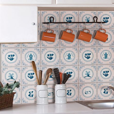 Sticker Mural Carrelage adhésif Cuisine Salle de Bain - 30 STICKERS CARREAUX DE CIMENT DELFT APELDOORN - 30stickers10x10cm (1/5)