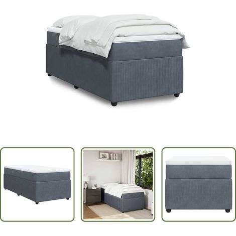 vidaXL Surmatelas -  Sommier à lattes de lit et matelas Gris foncé 90x200 cm Velours (1/5)