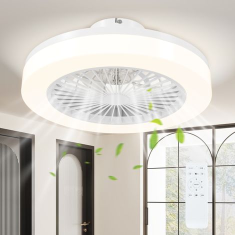 Ventilateur de plafond avec éclairage LED réglable et 6 vitesses, en plastique et acrylique, Ø 46 x 16 cm, blanc (1/5)