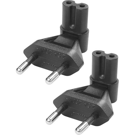 Lot de 2 adaptateurs d'alimentation UE vers IEC320 C7 - Coude à 90 degrés - Prise européenne vers prise IEC320 C7 (CEE 7/16) - Adaptateur de voyage universel pour TV, PC, ordinateur, moniteur (1/5)