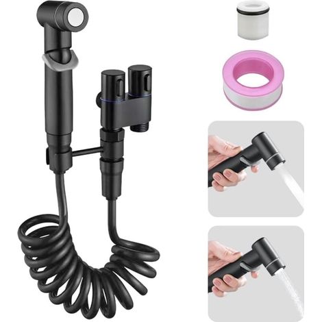 Plumeau de bidet, luminaire de bidet 1 entrée - double commande pour contrôle 2 fois, ensemble plumeau avec contrôle principal de la pression du liquide de douche féminine, animal de compagnie, mousse (1/4)