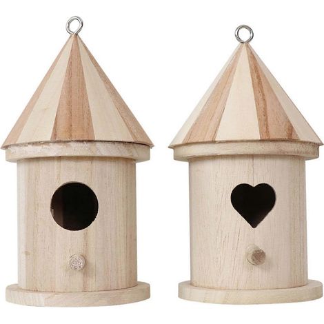 2er-Pack Vogelhäuser aus Holz mit Sitzstange, Vogelhäuser zum Bemalen, Schlafnester aus Holz (1/5)