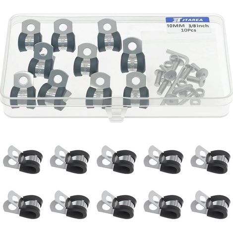 10 Colliers De Serrage En Acier Inoxydable 10mm Avec Caoutchouc Pour Fixation De Tuyau Automobile (1/5)