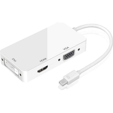 Mini Displayport vers HDMI Vga Dvi câble adaptateur 1080P 3-en-1 Thunderbolt Mini DP vers HDMI Vga convertisseur, pour Macbook Microsoft Lenovo Thinkpad Carbon Touch Helix (blanc) (1/5)