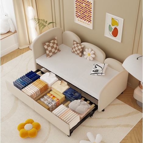 letto contenitore 90x200 in velluto beige HAVRYA (1/5)