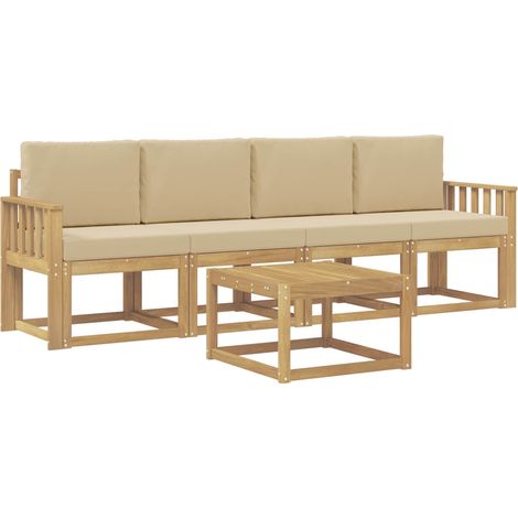 Set di divani da esterno con cuscino 5 pz Salotto da Giardino Bianco e Beige (1/5)